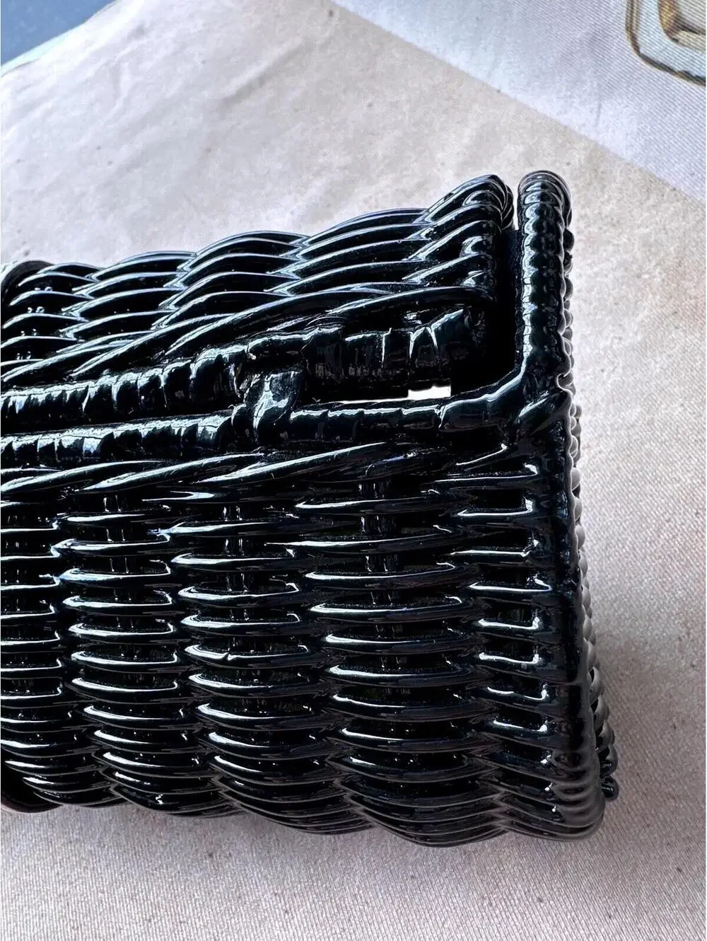 Vintage 90's Kate Spade New York Straw Wicker Black & Cream Colored Clutch
